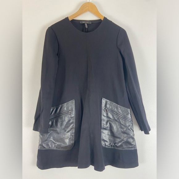 BCBGMaxAzria Long Sleeve Faux Leather Pocket Farah Shift Dress womens XS - Picture 4 of 9